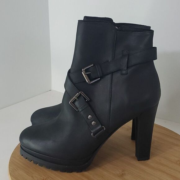 All Saints Aden Black Leather Ankle Heeled Boots Buckle Detail Women's EU 40 - Picture 4 of 14